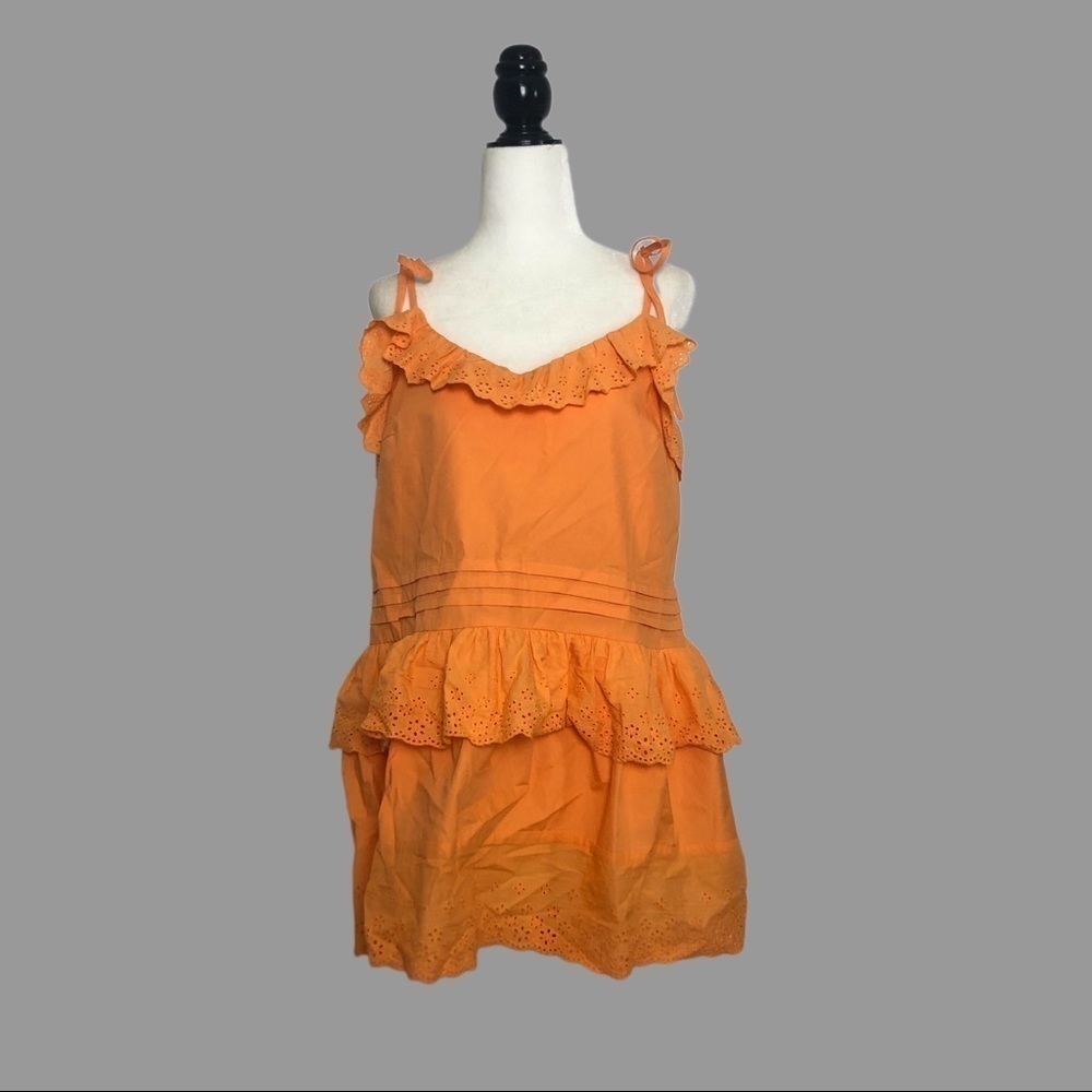 💛 S 💛 NWT Anthro Top Ruffled Eyelet Trim Tie Straps Tank Bows​
